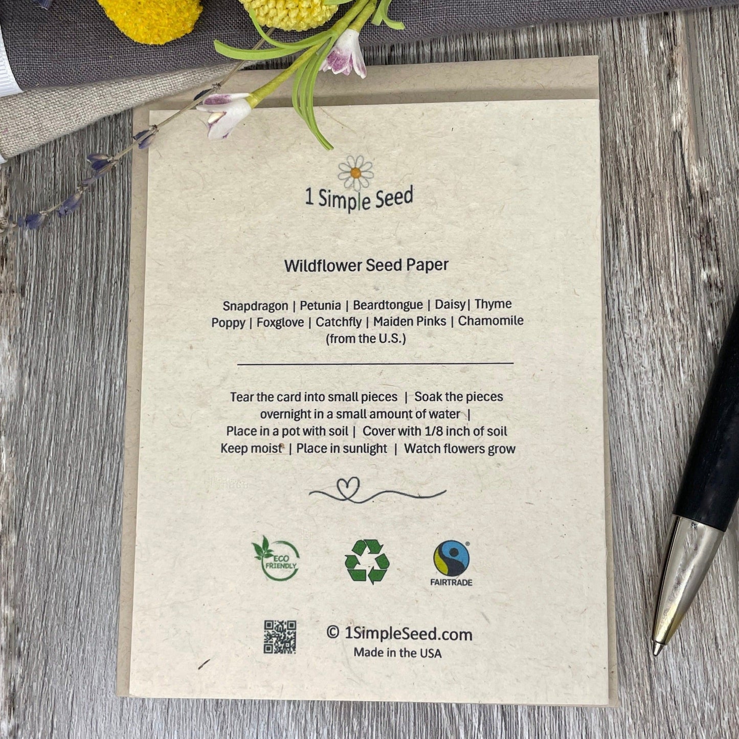 Plantable Card. Plantable wildflower seed paper.