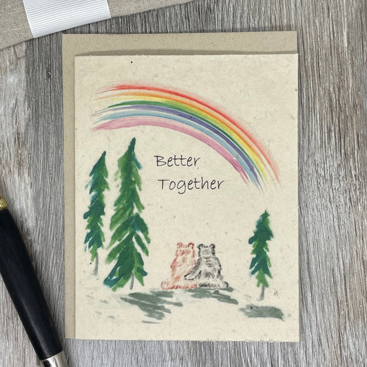 Friendship card. Plantable card. Better together. wildflower seed paper.  Bears. Animal lovers card. encouragement. love. 