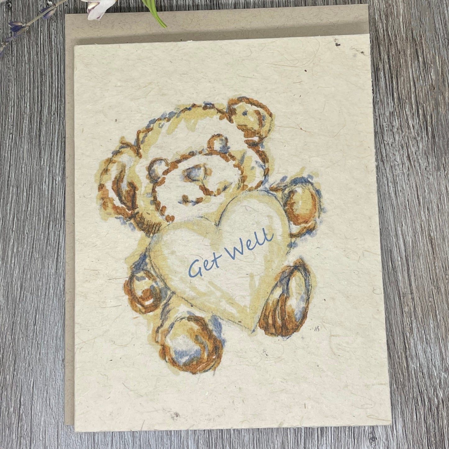 Get Well | Plantable Card | Hand Drawn | Wildflower Seed Paper | Teddy Bear