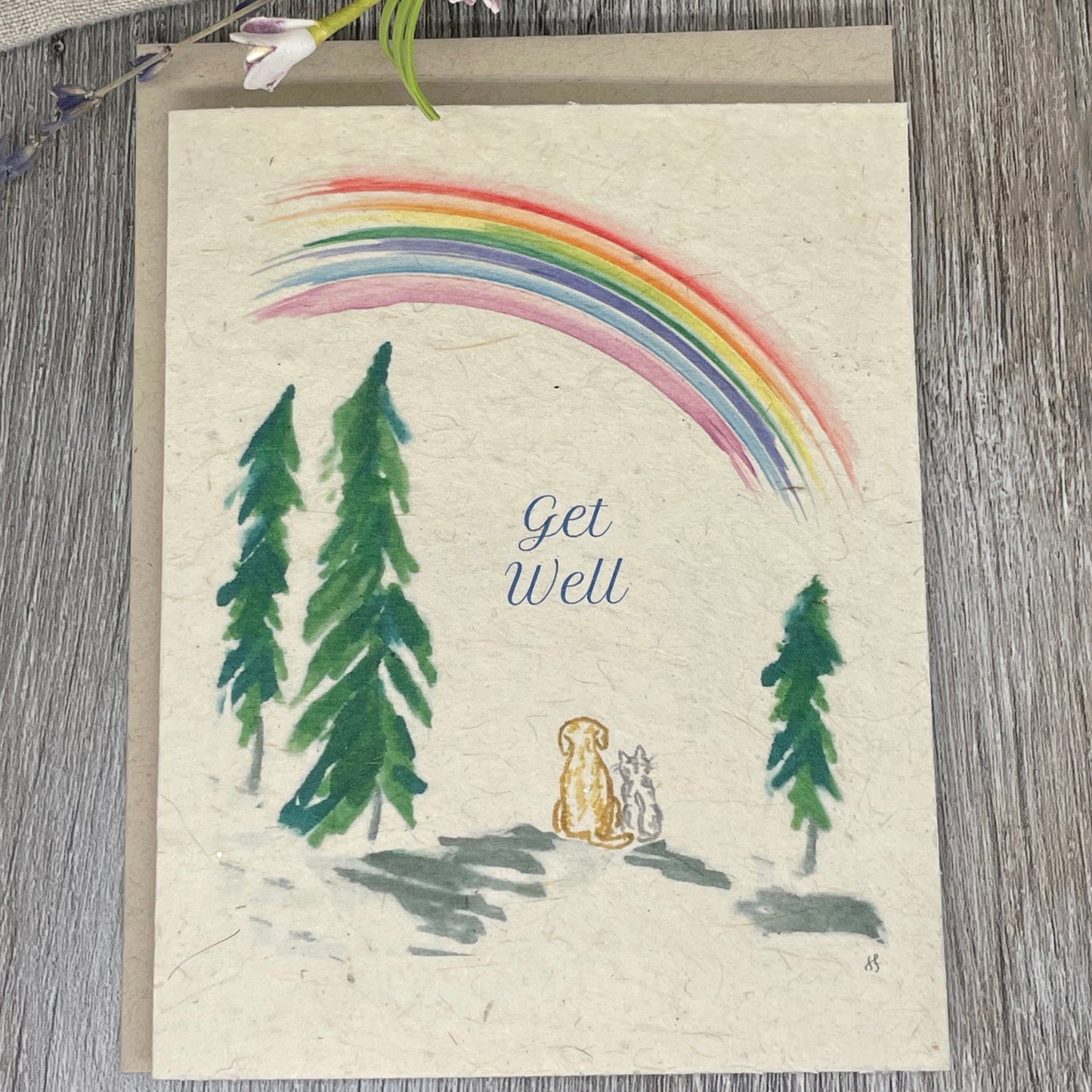 Get Well | Hand Drawn | Plantable Card | Wildflower Seed Paper | Dog Cat