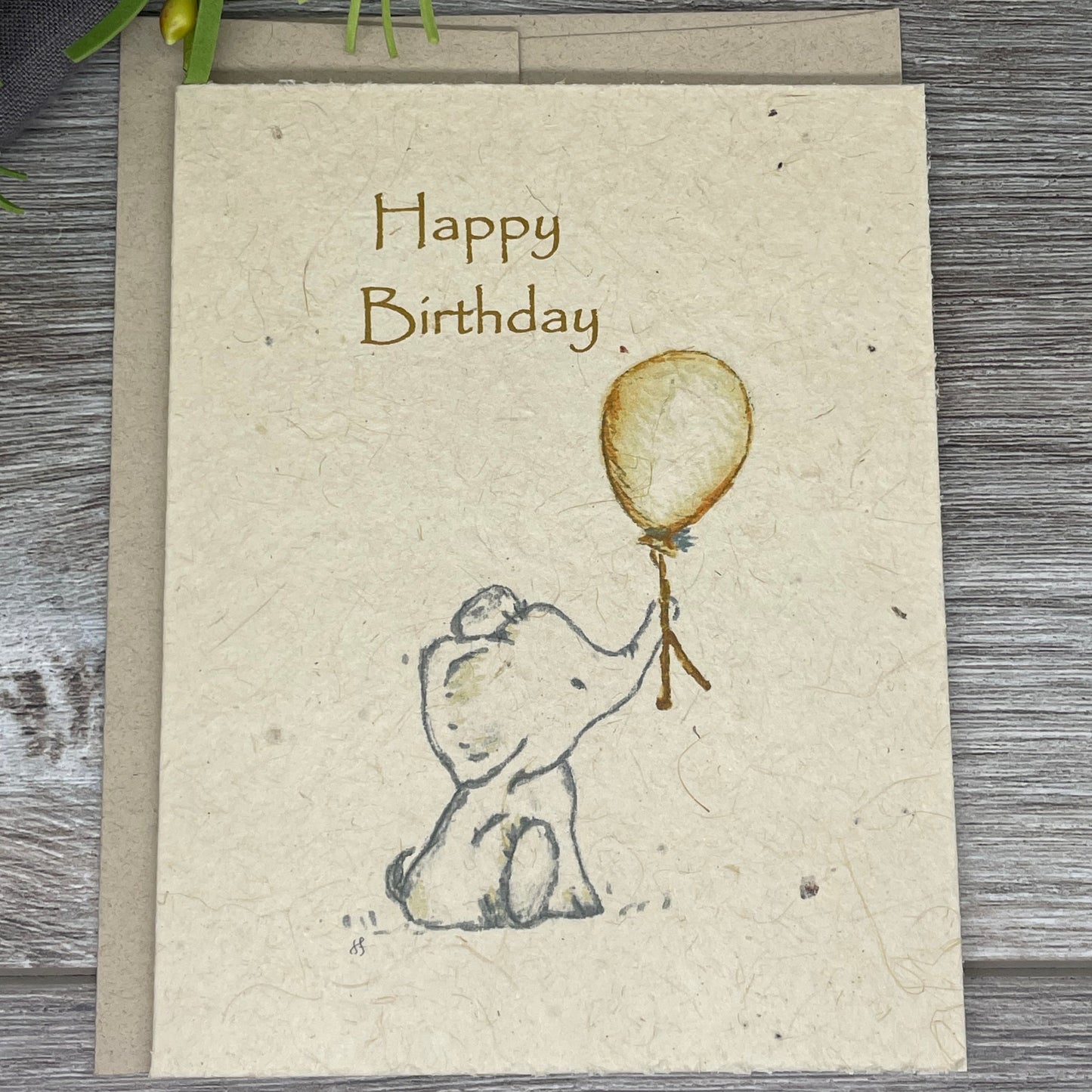 Happy Birthday | Elephant  | Hand Drawn | Plantable Card | Wildflower Seed Paper