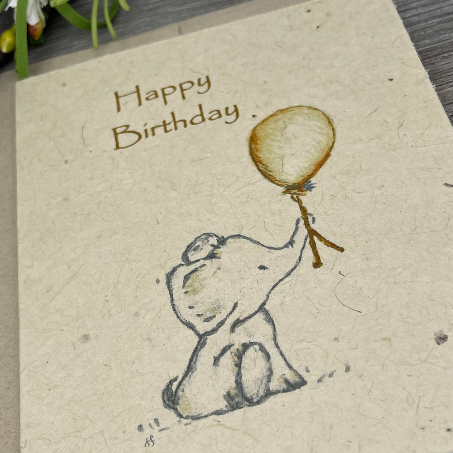 Happy Birthday | Elephant  | Hand Drawn | Plantable Card | Wildflower Seed Paper