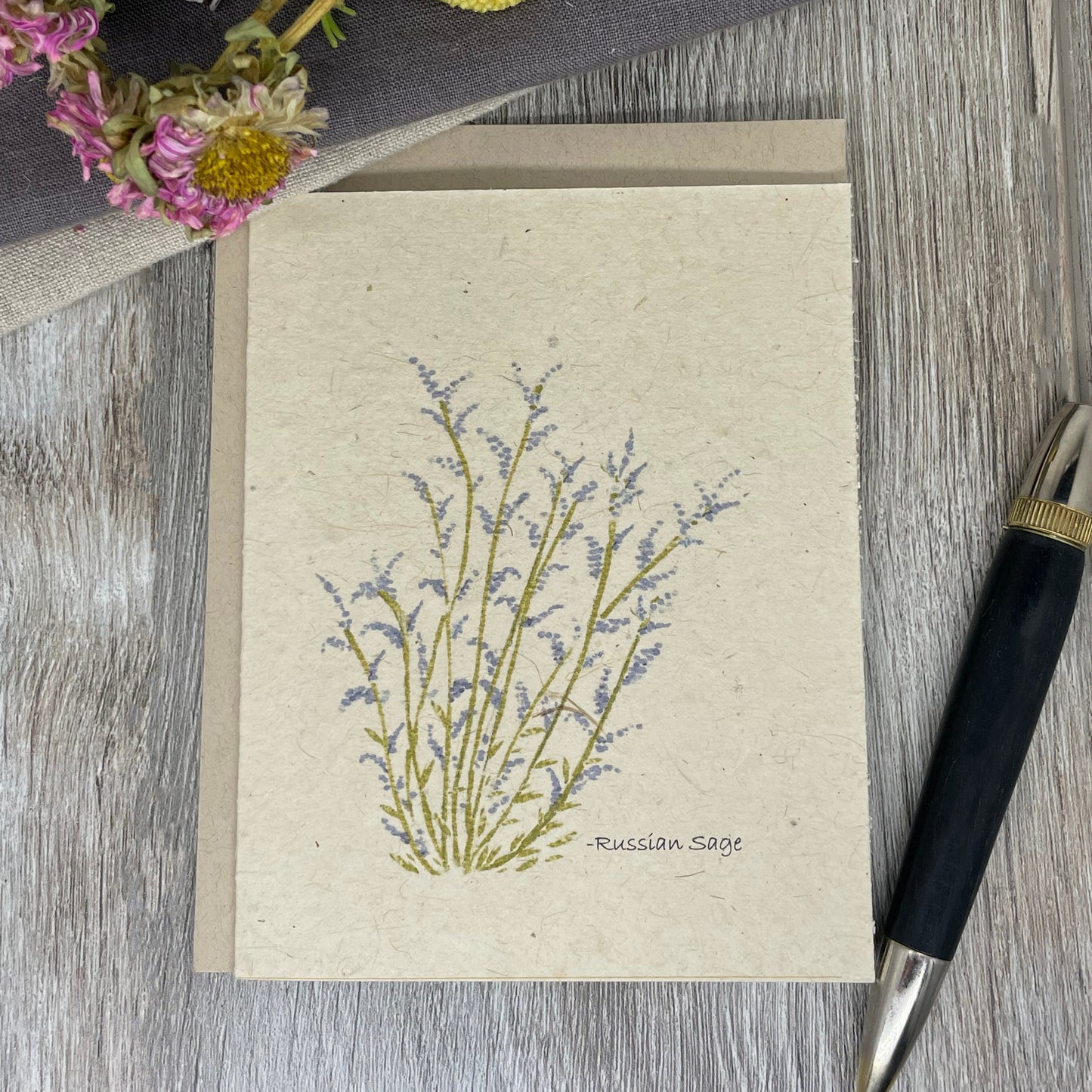 WILDFLOWER SEED PAPER. WILDFLOWER SEEDS. PLANTABLE CARDS.  RUSSIAN SAGE.  BLANK CARDS.
