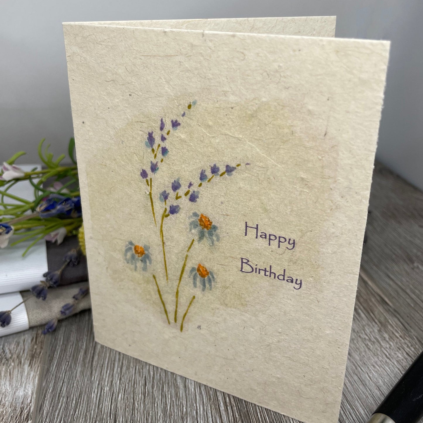 Happy Birthday. Wildflower Seed paper. lavenders