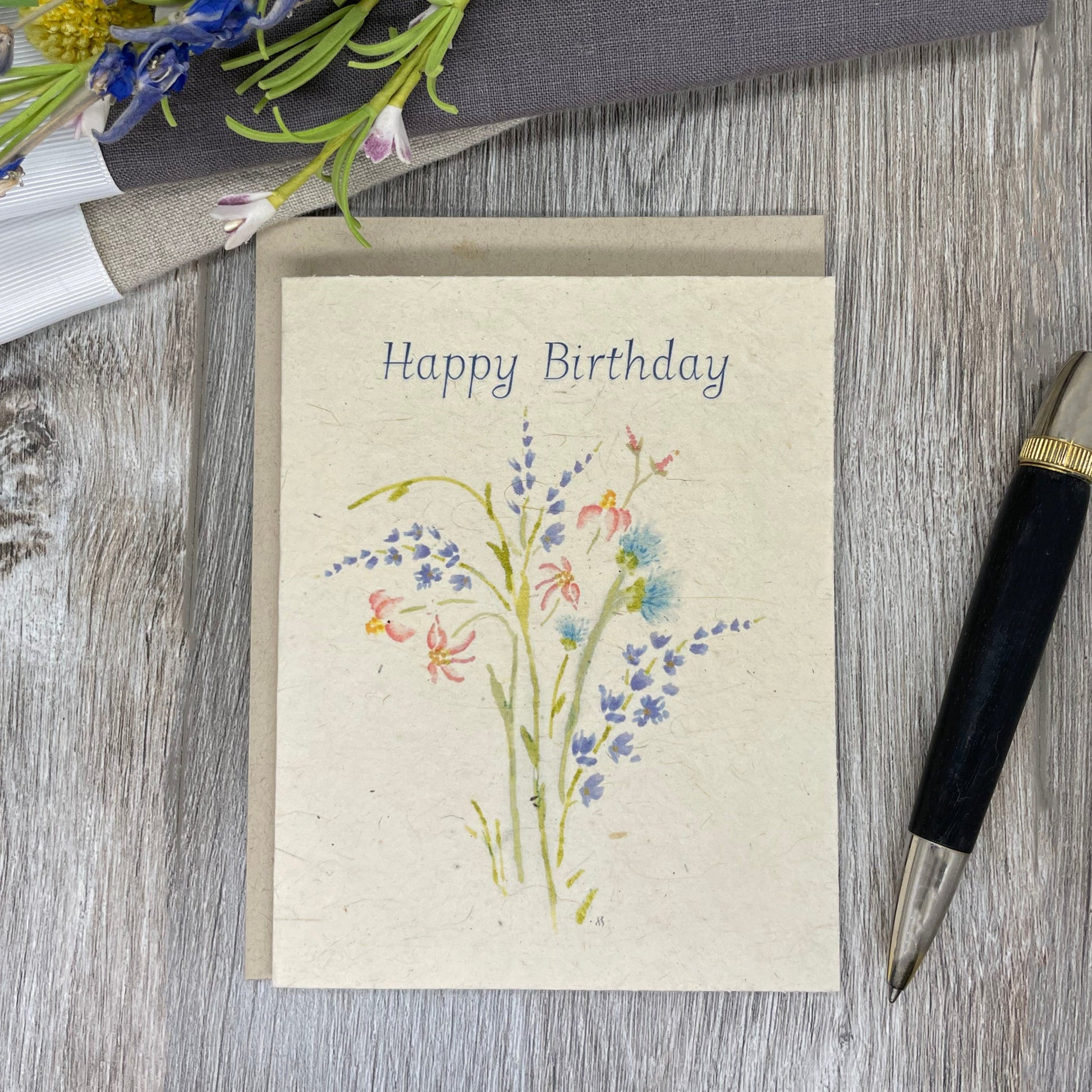 Happy Birthday Wildflowers. Hand drawn. Card for mom. card for mother. female card