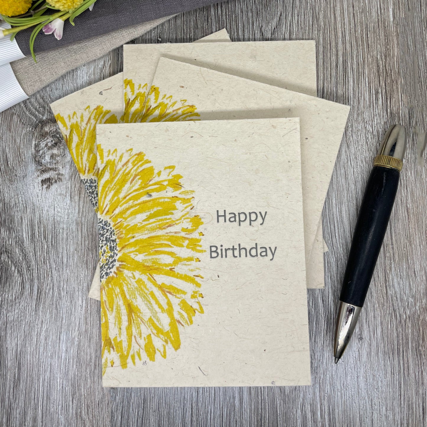 Happy Birthday | Half Sunflower | Plantable Card | Hand Drawn | Wildflower Seed Paper