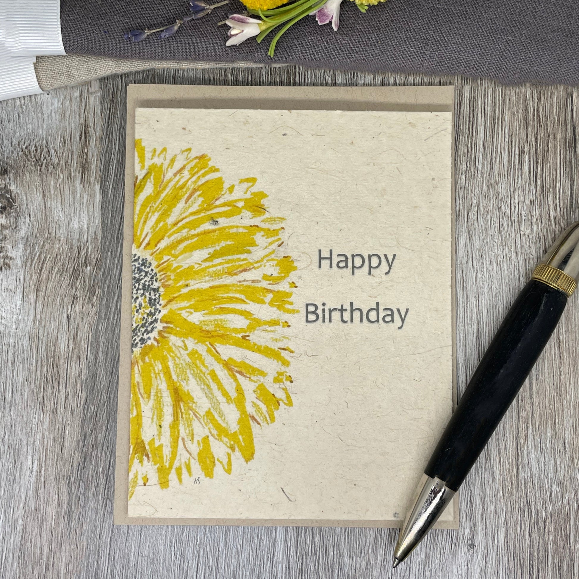 Sunflower. Happy Birthday. Plantable Card. Wildflower Seed paper. Hand drawn. Watercolor.