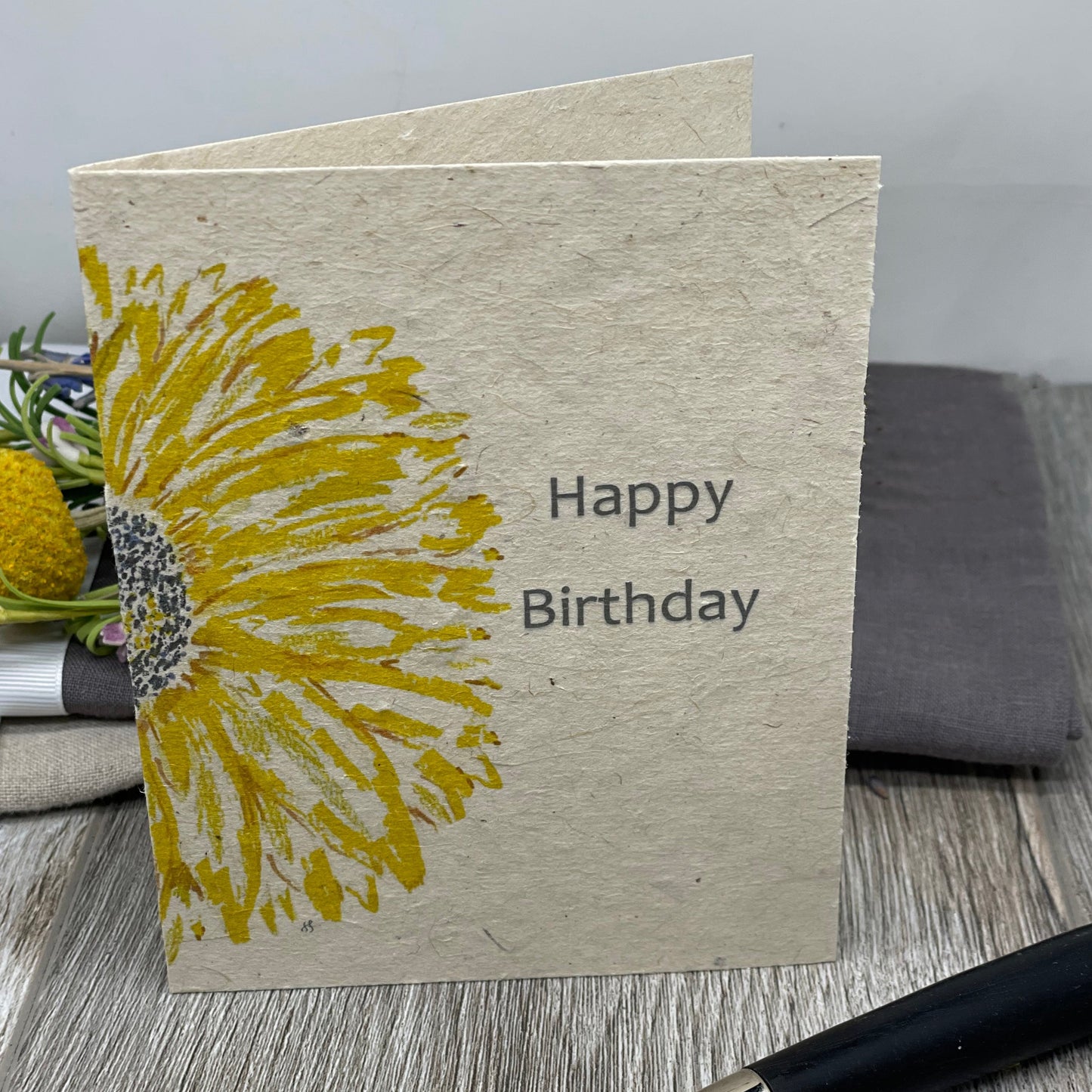 Happy Birthday | Half Sunflower | Plantable Card | Hand Drawn | Wildflower Seed Paper