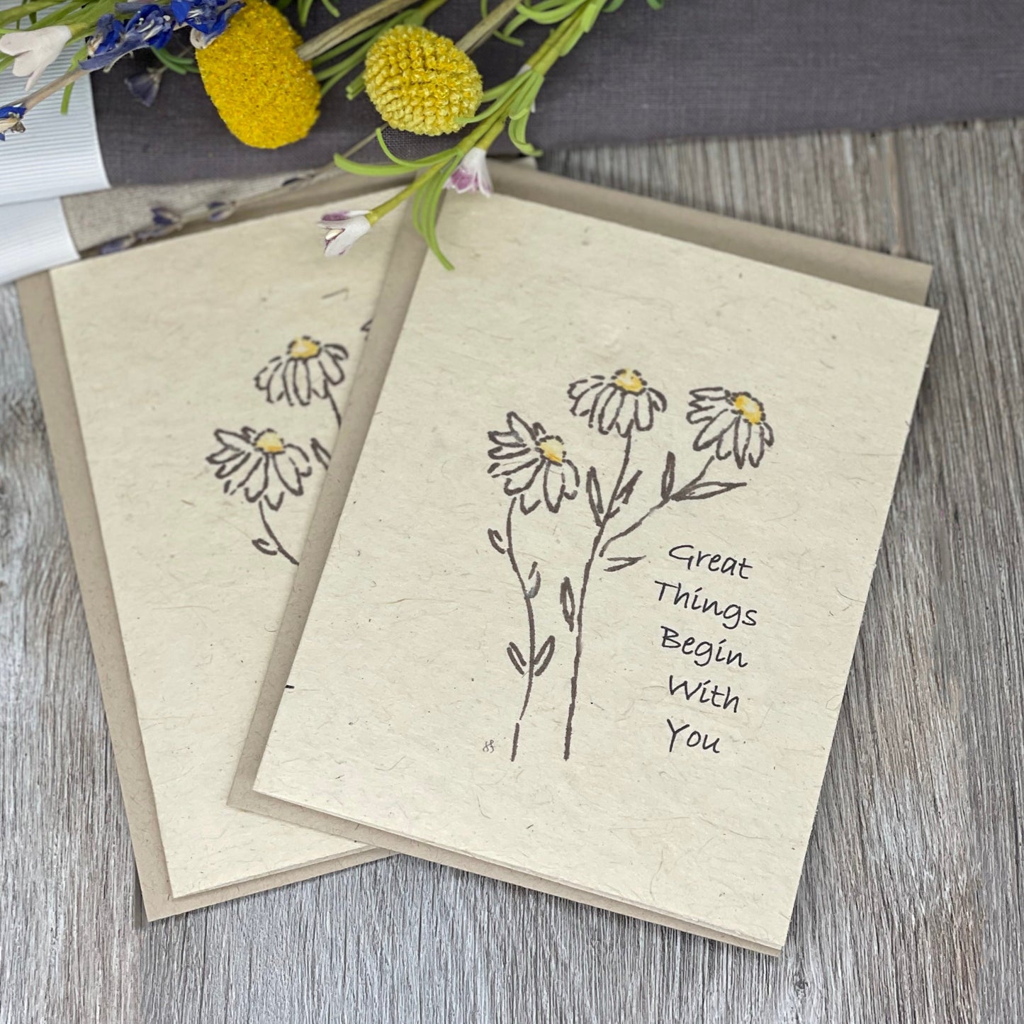 Great Things | Hand Drawn | Plantable Card | Wildflower Seed Paper | Daisies