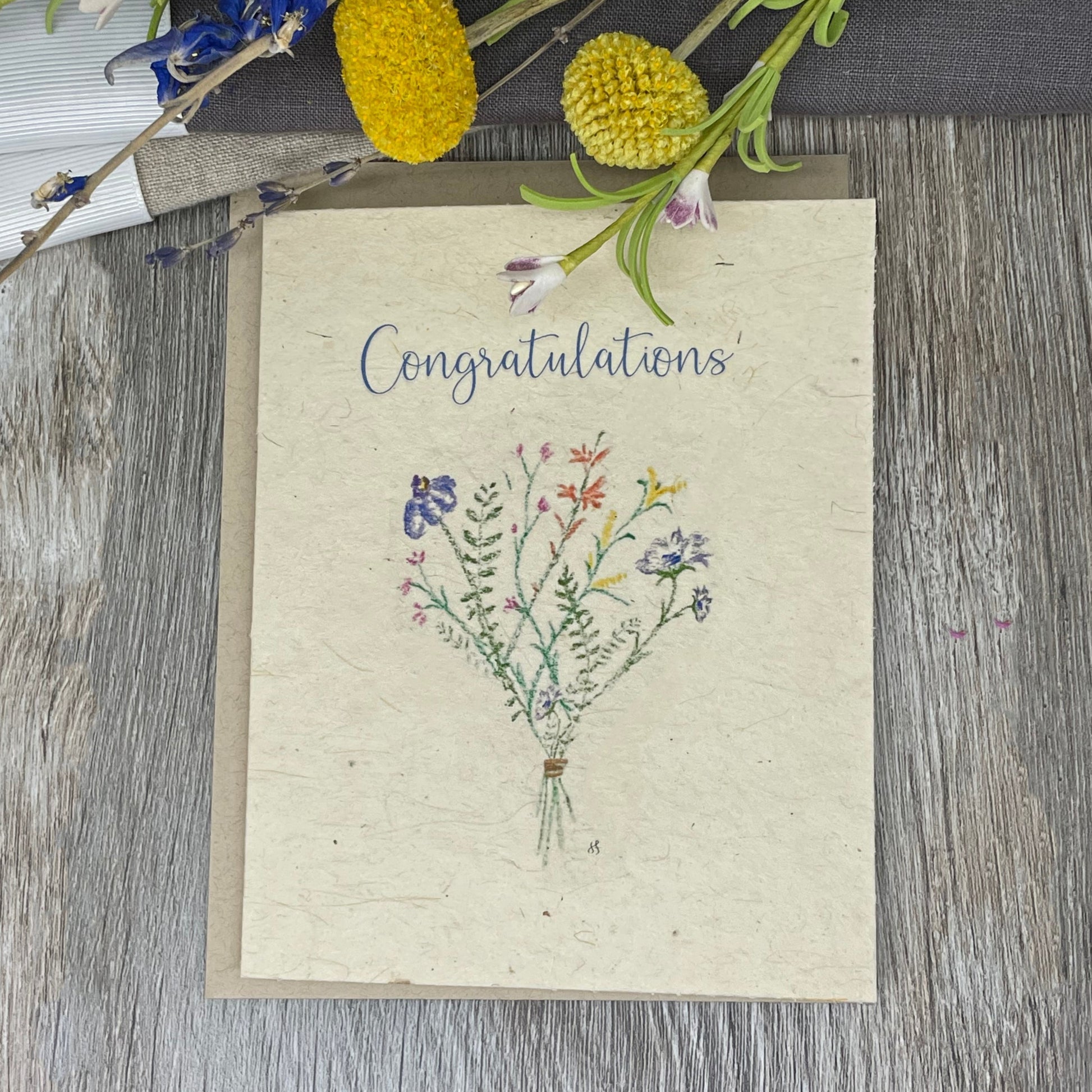 congratulations greeting card. blank card. wildflower seed paper. plantable card. gift for friend. hand drawn. watercolor art. cards.