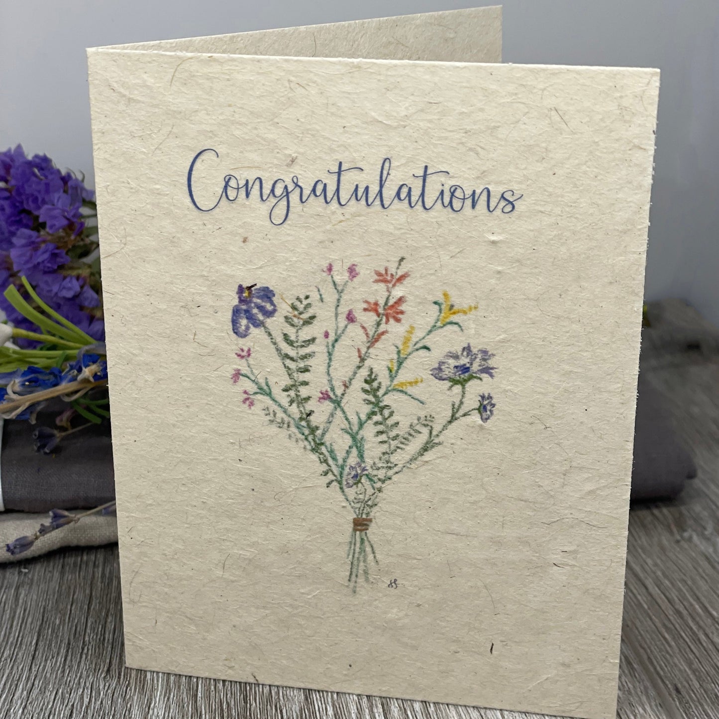 congratulations greeting card. blank card. wildflower seed paper. plantable card. gift for friend. hand drawn. watercolor art. cards