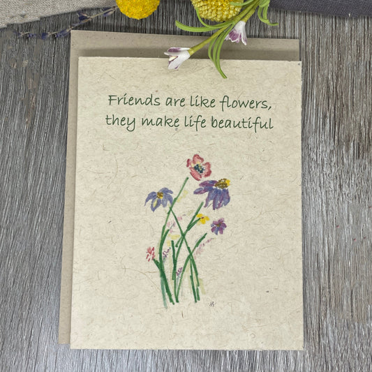 friendship card. greeting card. blank card. wildflower seed paper. plantable card. gift for friend. hand drawn. watercolor art. cards. 