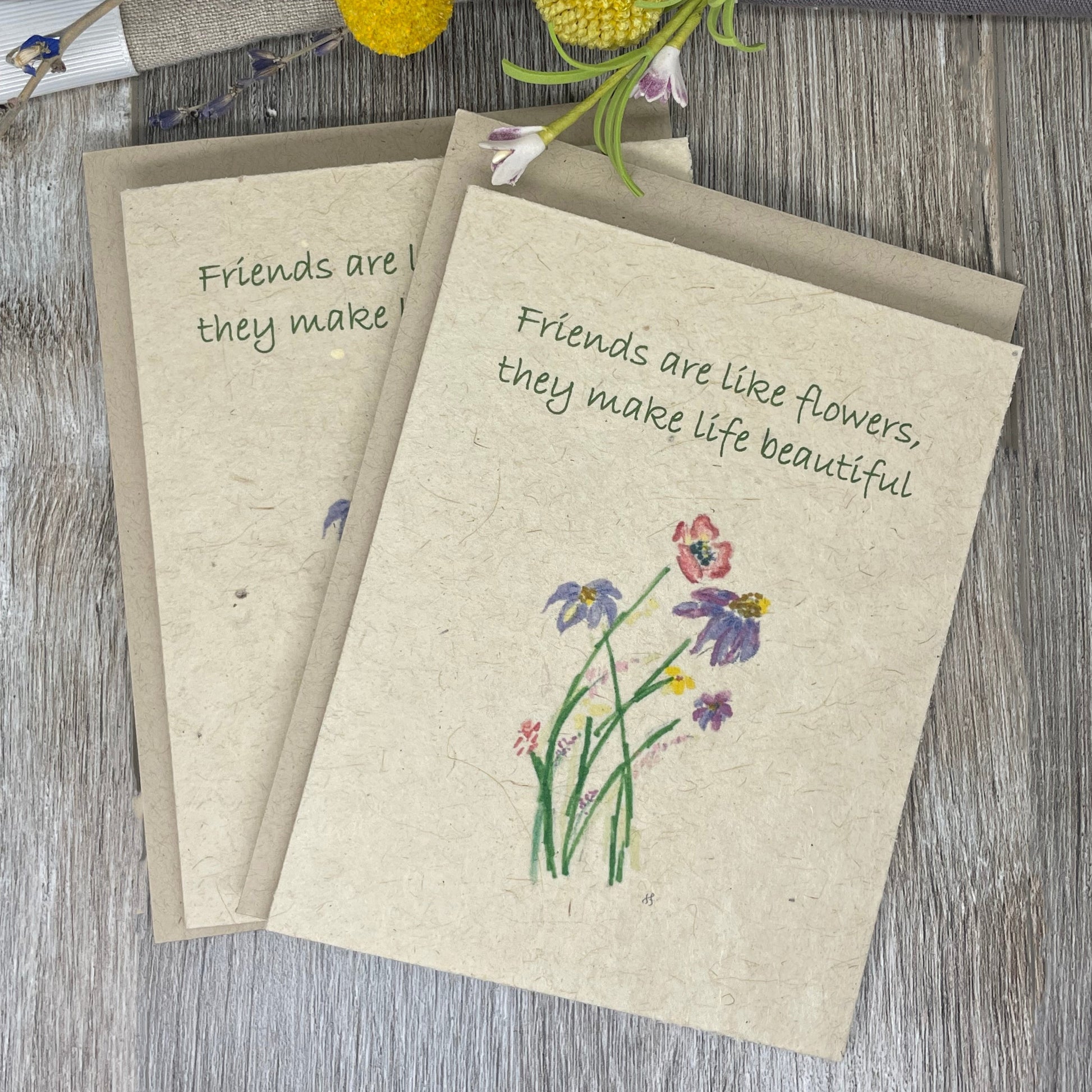 friendship card. greeting card. blank card. wildflower seed paper. plantable card. gift for friend. hand drawn. watercolor art. cards.