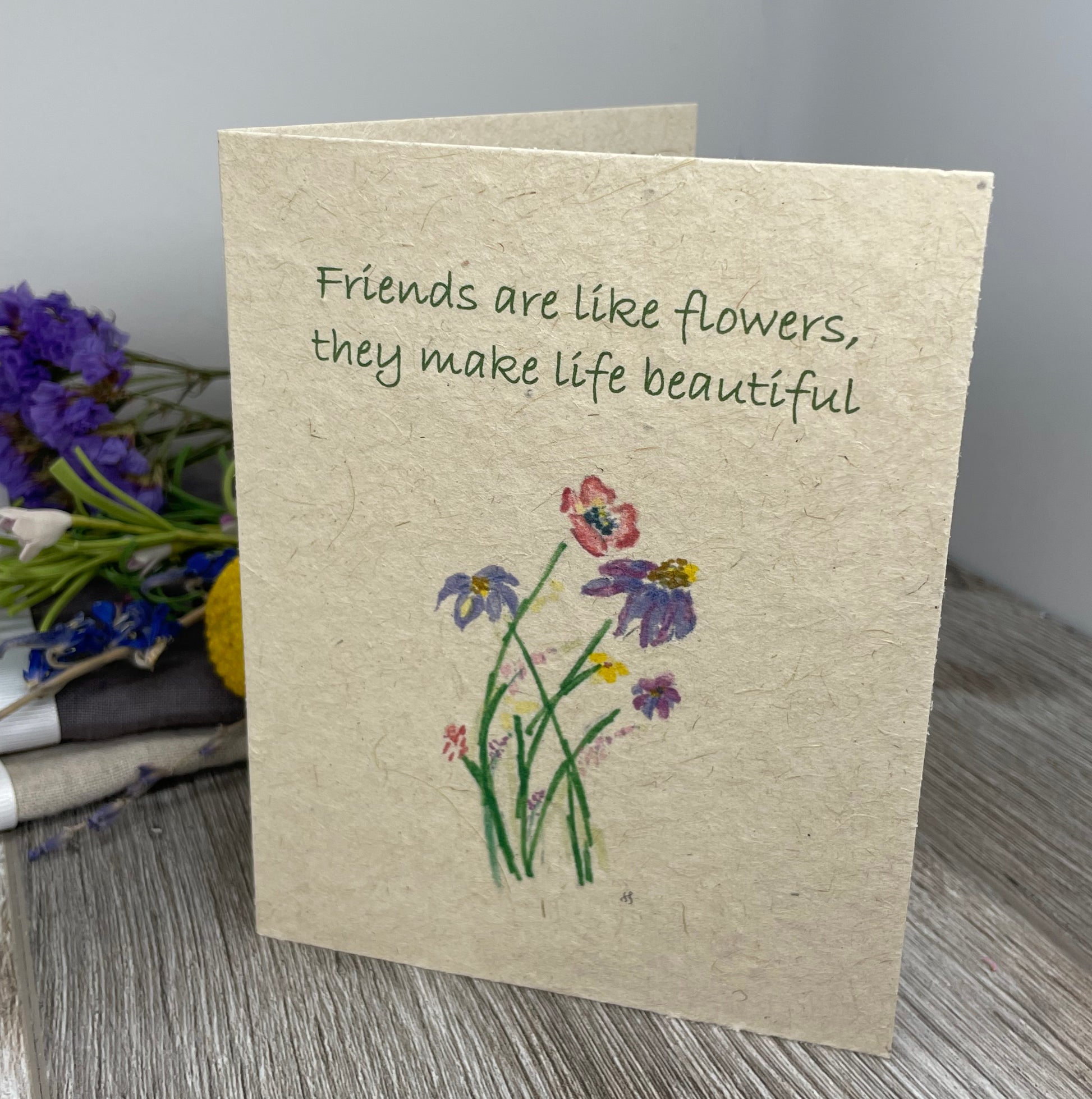 friendship card. greeting card. blank card. wildflower seed paper. plantable card. gift for friend. hand drawn. watercolor art. cards.