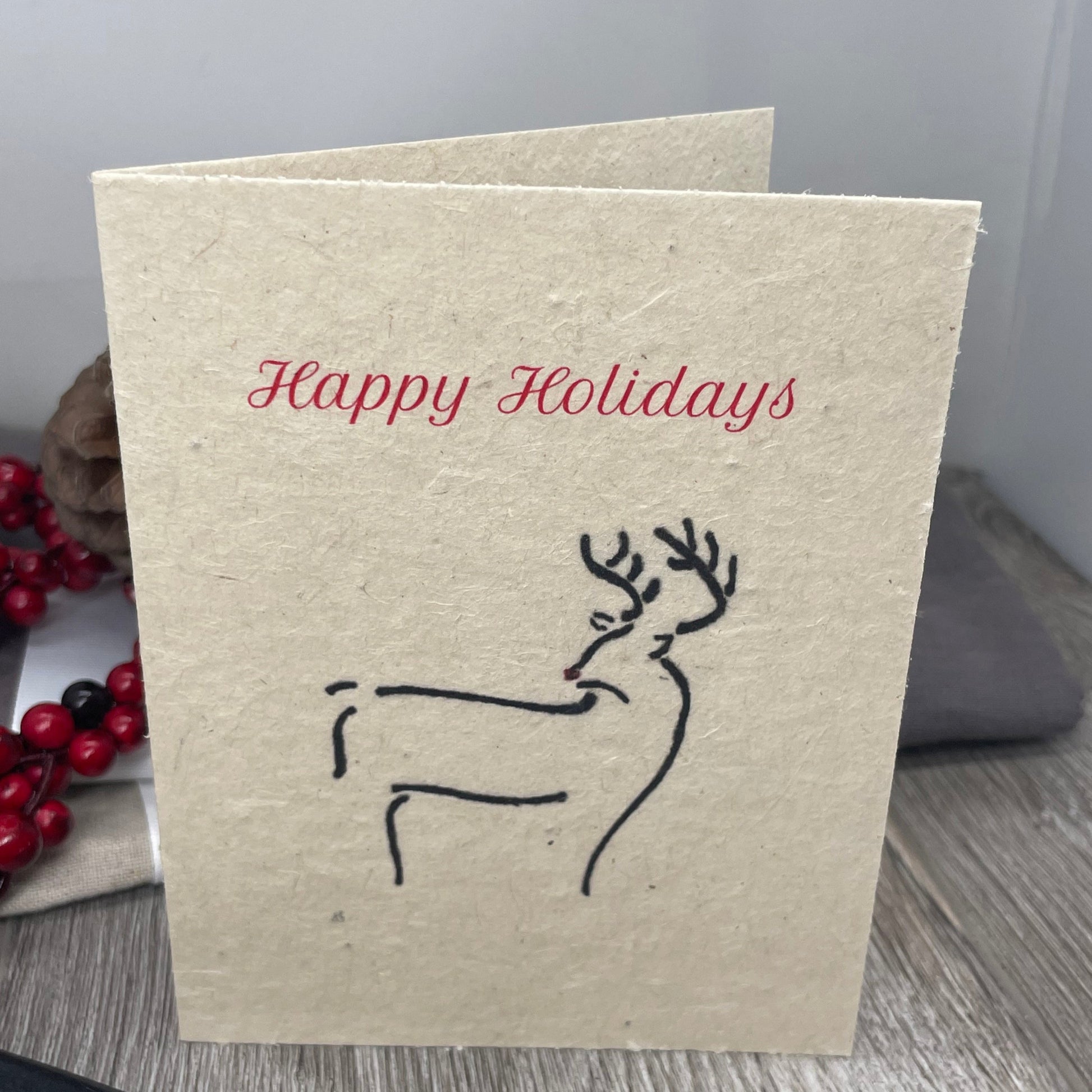 Modern Holiday Card.  Minimalist Holiday Card.  Deer.  Plantable Card.  Plantable Seed paper.  Wildflower Seed Paper. 