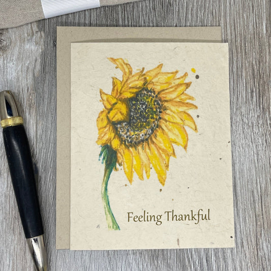 Feeling thankful.  Friendship card. Wildlfower Seed paper. Plantable card.  Sunflowers. Thanksgiving card. Rustic Card. Lotka paper. 1 Simple Seed. 