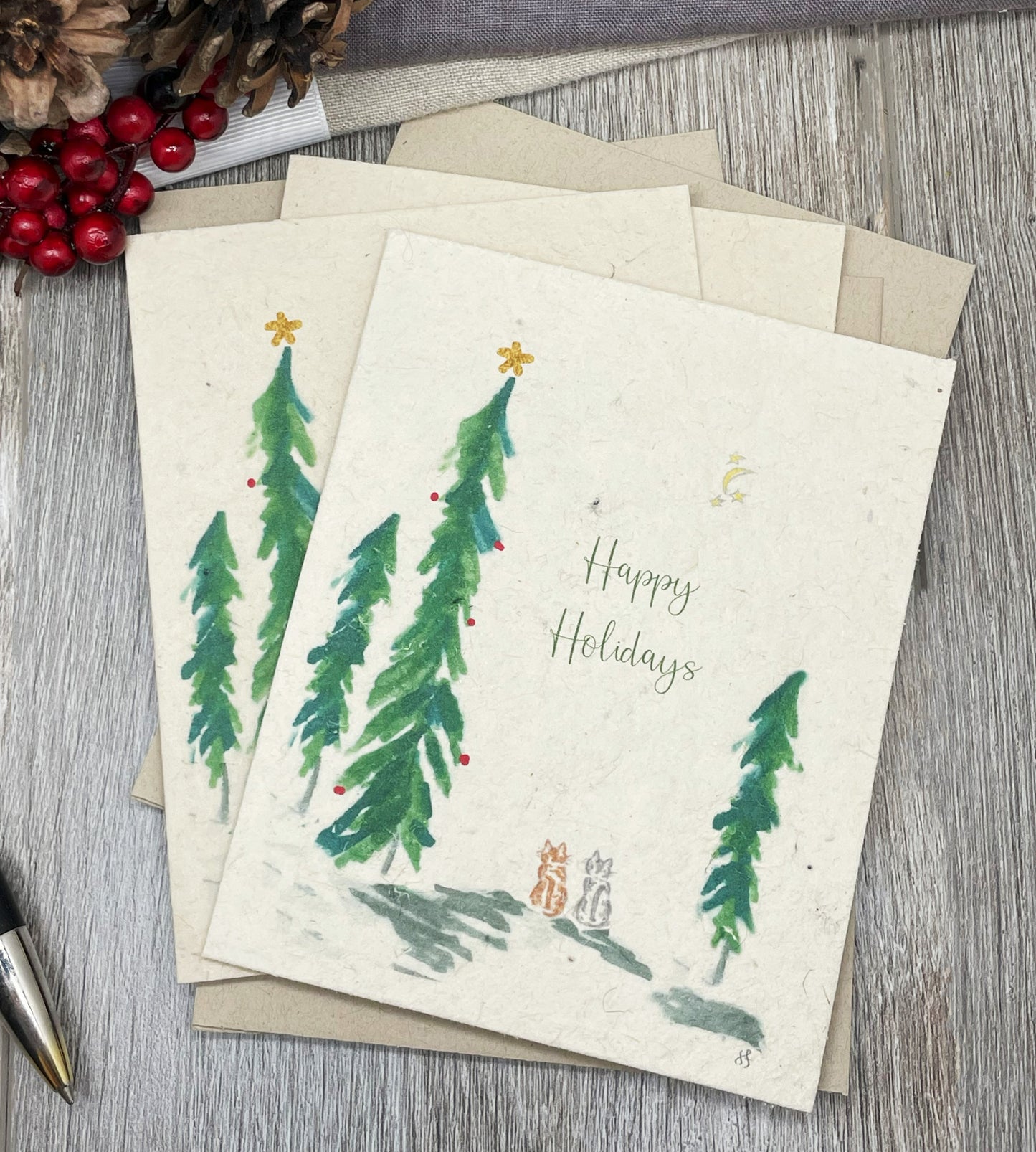 2 cats. cat lover. holiday card. christmas card. bulk cards. plantable seed paper. plantable card. outdoor card. minimalist card. 