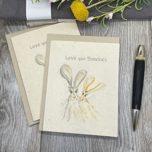 Valentines. Love you bunches. rabbits. friendship card. Plantable Cards. Wildflower Seed Paper. Wildflowers. Hand Drawn Original Art.