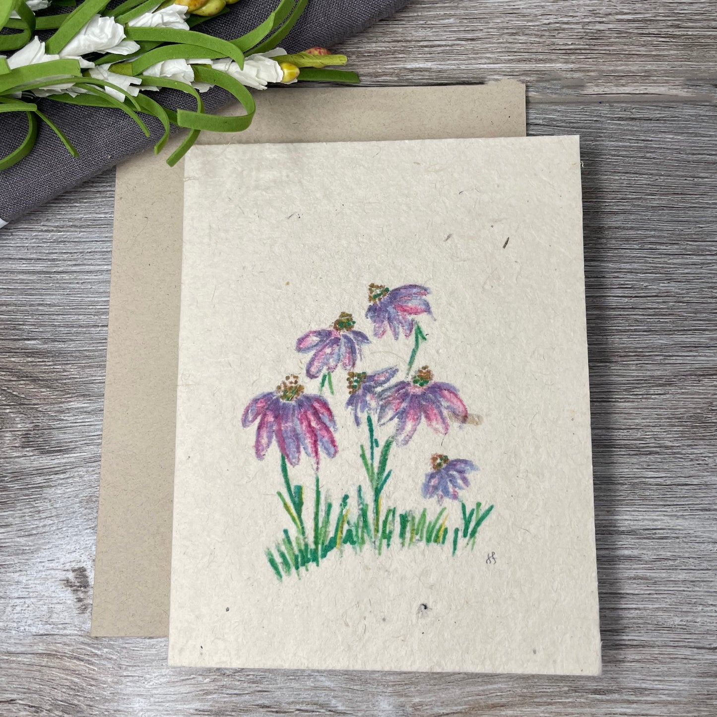 Wildflower Seed Paper. Plantable cards. charcoal drawing. handdrawn. Wildflowers. Card for guests. Blank card..  Anniversary. birthday. bridal shower. wedding invitgation.  Echinacea flowers.