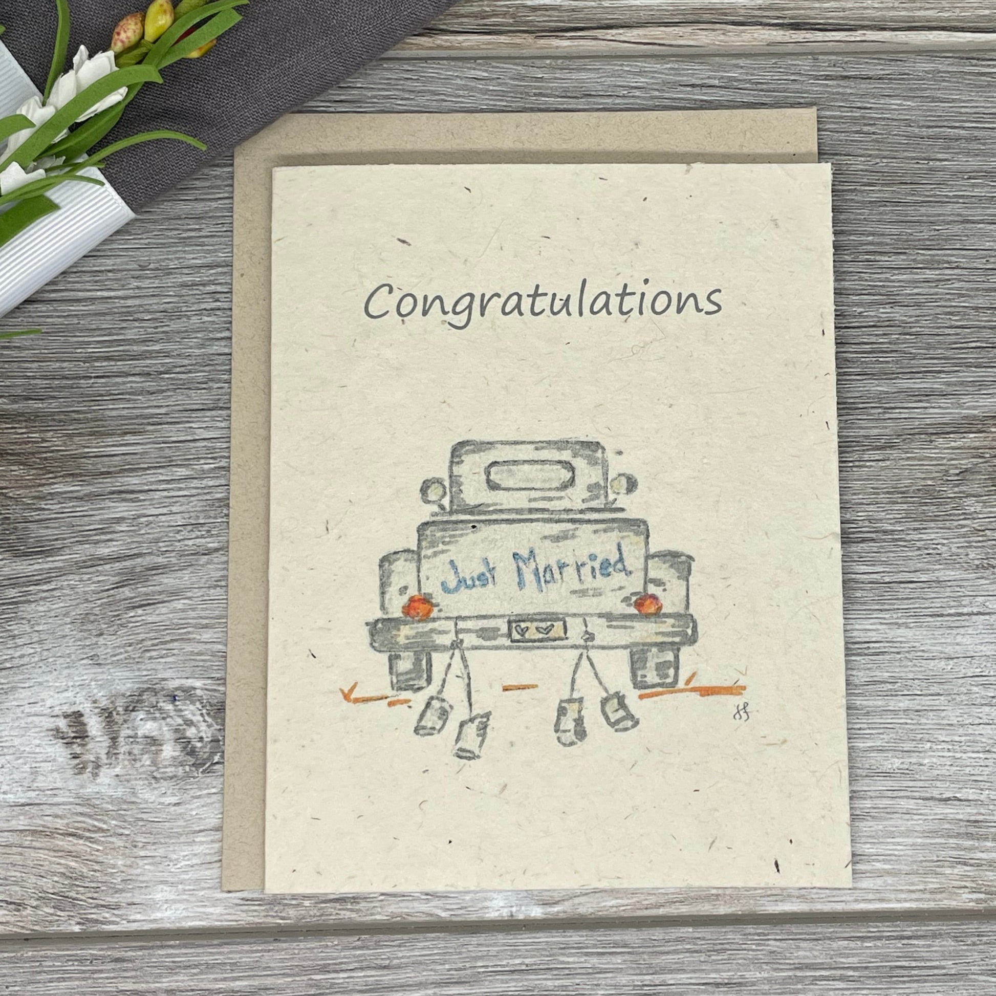 congratulations wedding card. Plantable Card. Rustic Truck, farmhouse wedding. plantable card